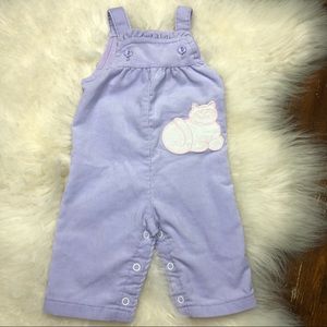 Vintage Health-tex lavender 3month corduroy with white Cat overalls